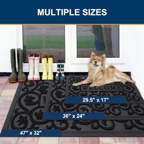 Smiry Front Door Mat Outside Entrance, Low Profile Rubber Doormat, 47x17 - Image 2