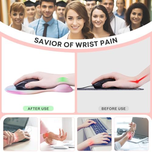JIKIOU Ergonomic Mouse Pad with Gel Wrist Rest 2Pack,Portable Small Rainbow - Image 3