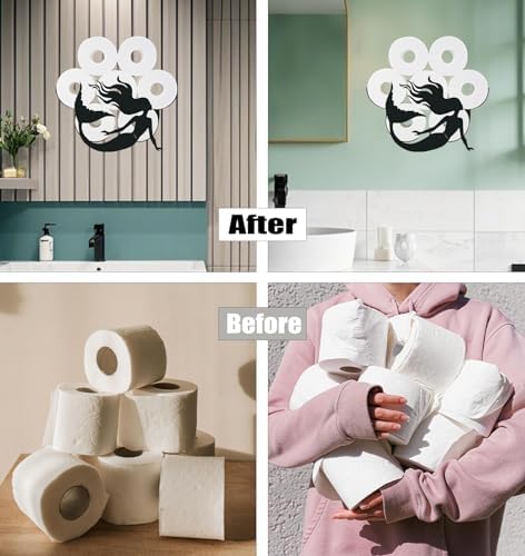 Mermaid Toilet Tissue Holder,Animal Paper Holders,Decorative Metal Papers Holder,Funny Toilet Animal Storage for Bathrooms,Bathroom Paper Organizer for Extra 8 Rolls Wall Mounted Art Decor - Image 6