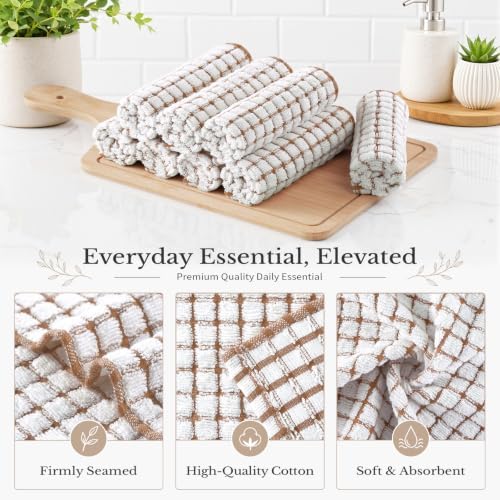 Homaxy 16 Pack Terry Kitchen Dish Cloths, 12"x12", Brown - Image 2