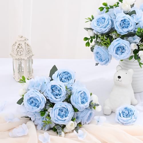 2 Packs Peonies Artificial Flowers, Blue Silk Flowers Artificial Peonies - Image 3