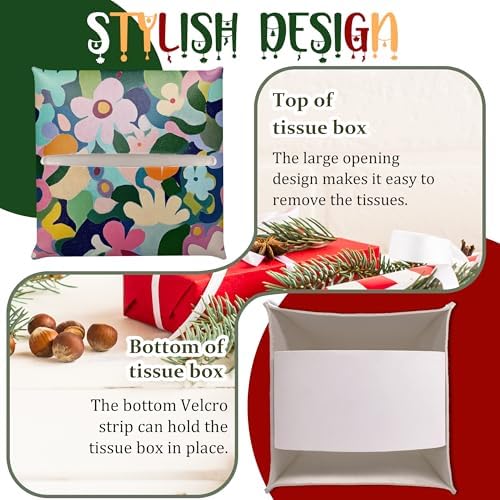 Modern Square Leather Tissue Box Cover/Case Holder Gifts for Women Family and Friends, Decorative Holder/Organizer for Bathroom Kitchen Nightstand Office Home (Colourful Floral) - Image 4