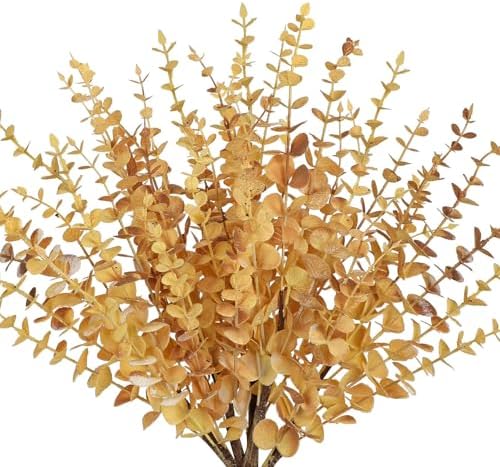 GnFlus 5 Pcs Artificial Eucalyptus Stems Fall Eucalyptus Leaves Autumn Leaf Branches Fall Decorations with Foam Fall Leaves for Home Floral Arrangement Autumn Festival Thanksgiving Decor Yellow by GnFlus