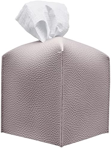 Carrotez Tissue Box Cover, [Refined] Modern PU Leather Square Tissue Box Holder - Decorative Holder/Organizer for Bathroom Vanity Countertop, Night Stands, Office Desk & Car 5"X5"X5" - Lavender by Carrotez