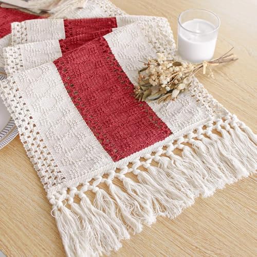 FEXIA Boho Table Runner for Home Decor 12x72 Red Fall Coffee Table Decor by FEXIA