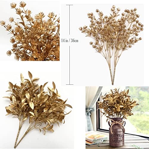 CATTREE Artificial Gold Plants for Christmas, Golden Leaves Plastic Faux Gypsophila Fake Simulation Baby Breath Flowers for Home Indoor Outdoor Wedding Decoration Hall Table Planter Filler 4 Pack - Image 4