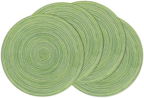 SHACOS Round Placemats Set of 4 Round Table Placemats Braided Cotton Place Mats 15 inch for Kitchen Dining Table Holiday Party (Mixed Color Pea Green, 4) by SHACOS