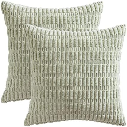 MIULEE Corduroy Decorative Throw Pillow Covers 18x18 Light Green Pack of 2 - Image 6