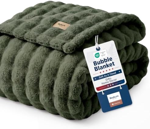 Bedsure Cloud Bubble Full Size Blanket for Bed, Olive Green, 84"×90" by BEDSURE