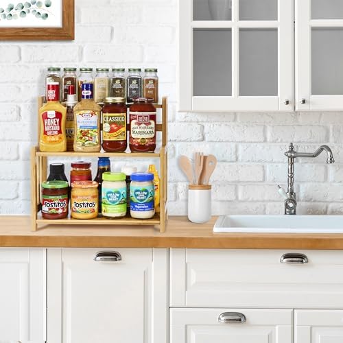 Sorbus Kitchen Countertop Organizer, 3-Tier Bamboo Storage Shelf Rack - Image 5