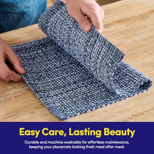 Sweet Home Collection 100% Cotton Placemats for Dining Room Rectangle Two Tone Woven Fabric 13" x 19" Soft Durable Table Mat Set, Set of 4, Navy - Image 7