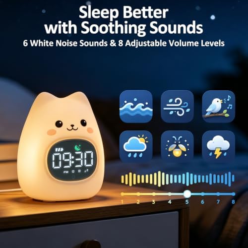 Cat Kids Alarm Clock with Night Light, OK to Wake Clock for Toddler - Image 6