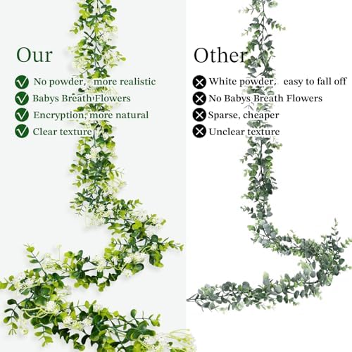 6FT Eucalyptus Garland with Flowers, 4 Pack Greenery Hanging Summer Eucalyptus Garland Suitable for Table Wedding Backdrop Arch Wall Party Thanksgiving UV Protected Indoor Outdoor Decorations - Image 2