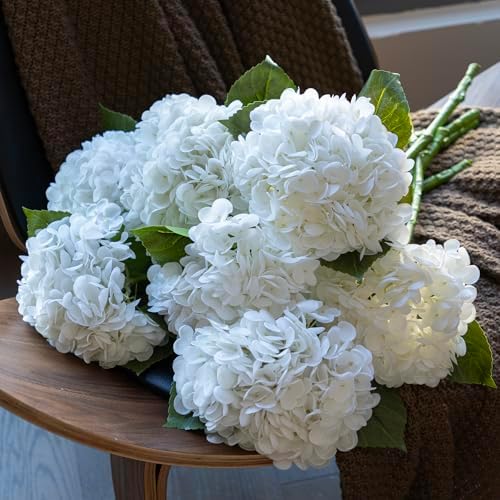 DUYONE 22" Real Soft Touch Hydrangea Artificial Flowers Realistic,Large Long Stem Fake Flowers Full Latex Faux,Wedding Bouquet,Party Home Decor,Garden Office Room Table Centerpieces White 4Pcs - Image 6