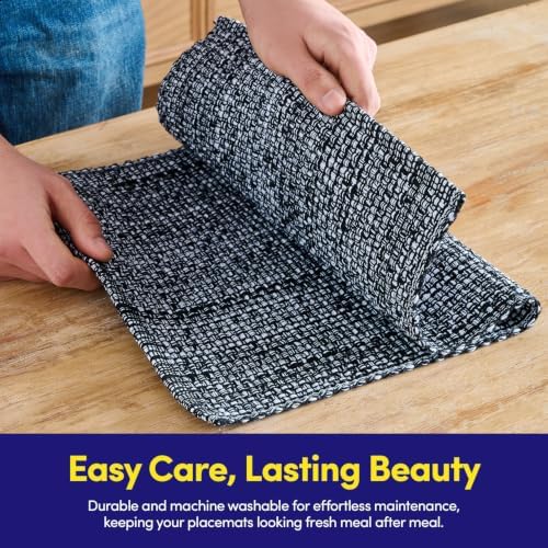 Sweet Home Collection 100% Cotton Placemats for Dining Room Rectangle Two Tone Woven Fabric 13" x 19" Soft Durable Table Mat Set, Set of 6, Black - Image 7