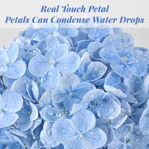 6Pcs 21in Hydrangea Artificial Flowers, Latex Real Touch Hydrangeas (Blue) - Image 3
