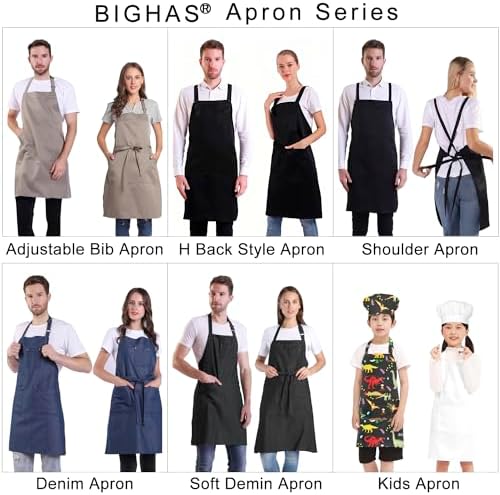 BIGHAS H Back Style Apron with Pocket for Women, Men Adjustable Large Size Comfortable, Kitchen, Home, Cooking 12 Colors - Image 7