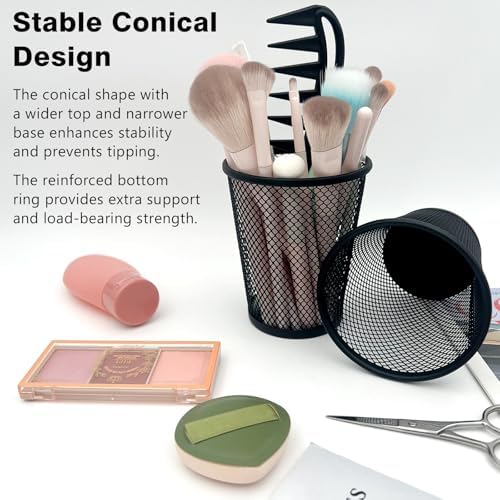 6 Pack Wire Mesh Pen Holder Set – Black Metal Pencil Cups for Desk Organizer, Office & Home Accessories - Image 6
