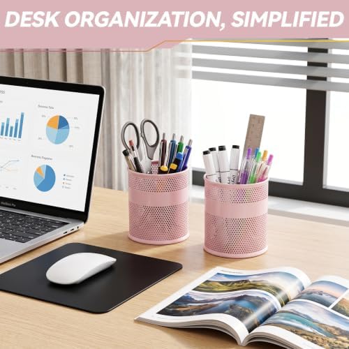 Segarty Pencil Holder, 6 Pack Pink Pen Holder, 3.3 x 3.9 inch Pencils Cups Holder, Round Metal Pens Container Organizer for Office Supplies, School Classroom, Makeup Brush, Home Storage - Image 5