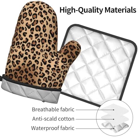 Brown Leopard Oven Mitts and Pot Holders Sets Animal Prints Oven Mitts Heat Resistant Striped Spots Kitchen Gloves Hot Pads Two Piece Set for Cooking Baking Grilling BBQ - Image 4