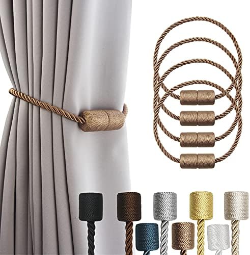 4 Pack Strong Magnetic Curtain Tiebacks Outdoor Elegant Decorative Tie Backs Modern Rope Tiebacks for Drapes Window Curtain Holdbacks for Draperies- Khaki by CurtainTiebacks