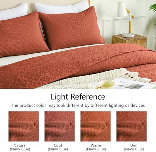 FLYMME King Size Quilt Bedding Set Burnt Orange Lightweight Bedspreads Set,Modern Style Geometric Weave Stripe Pattern,Soft Microfiber Bed Coverlet 3 Pieces (1 Quilt, 2 Shams) - Image 5