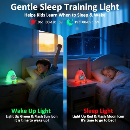 Pear Kids Alarm Clock with Night Light, OK to Wake Clock for Toddler - Image 3