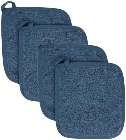 RITZ Terry Potholder & Hot Pad: Unparalleled Heat Resistant, Durable 100% Cotton – Ergonomically Designed for Optimal Grip – Easy-Care Machine Washable – 4-Pack, Midnight by RITZ