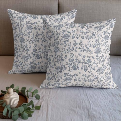 Beige Farmhouse Bed Runners for Cal King Size Beds Blue Boho Flower Bed Scarf Matching Decorative Throw Pillow Covers Vintage Botanical on Linen Hotel Beds End Blanket Towel Soft Bedspread Protection - Image 5