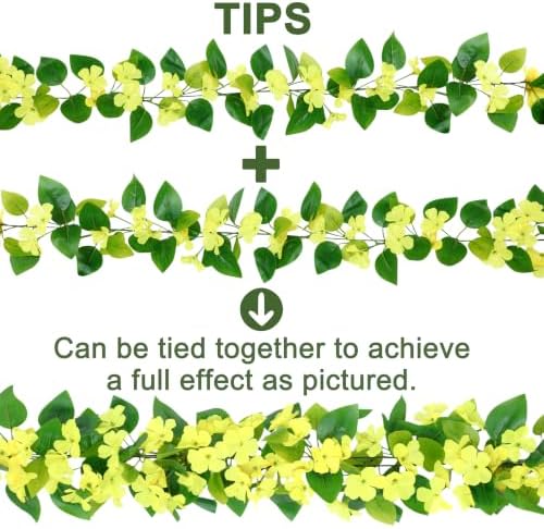 BLEUM CADE 2Pcs Fake Pothos Vines Ivy Garland with Faux Yellow Flowers - Image 2