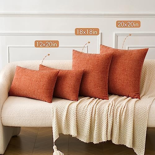 MIULEE Pack of 4 Couch Throw Pillow Covers 18x18 Inch Soft Burnt Orange Chenille Pillow Covers for Sofa Living Room Solid Dyed Pillow Cases - Image 4