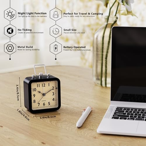 AYRELY® Small Metal Alarm Clock, Desk and Table Clock for Travel - Image 2