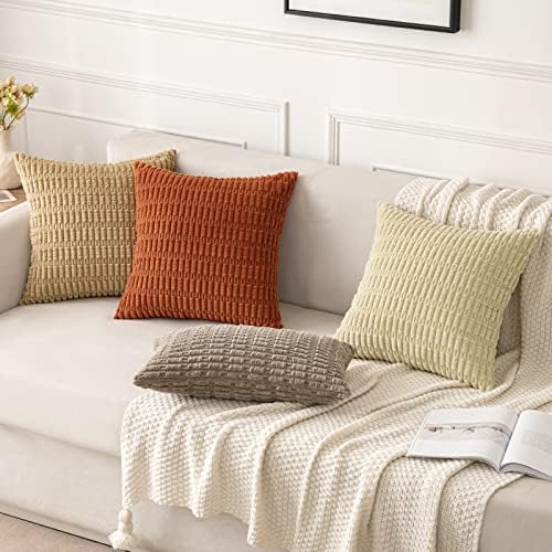 MIULEE Euro Sham Corduroy Decorative Throw Pillow Covers 22x22 Khaki - Image 4
