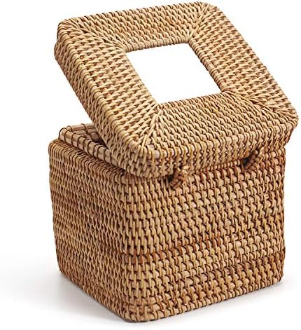 Rattan Square Tissue Box Cover, 5.7" x 5.7" x 5", Decorative Woven Facial Tissue Holder with Hinged Top Lid, Natural Color - Image 3