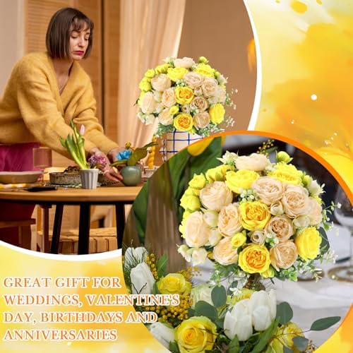 Geosar 16 Bundles Artificial Peonies Flowers,Yellow, Champagne - Image 6