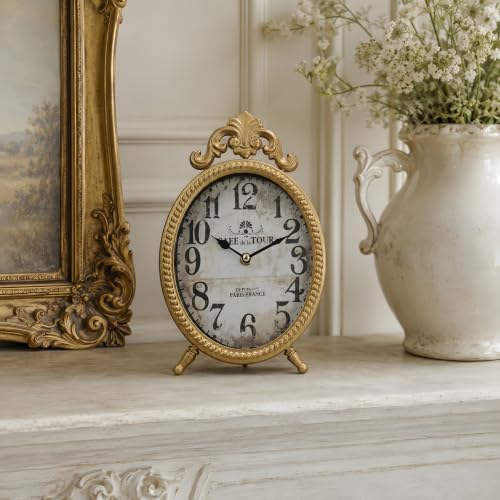 10.8-Inch French Vintage Table Clock, Antique Gold Mantel or Wall Clock - Image 2