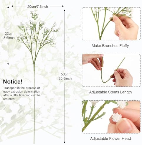 N&T NIETING 24Pcs Babys Breath Artificial Flowers Bulk Faux Flowers, White - Image 5