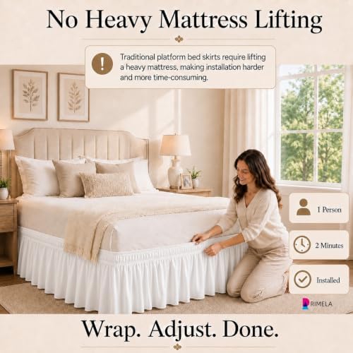 Warm White Bed Skirt Queen Size 15" Drop, Elastic Wrap Around Bedskirt - Image 3