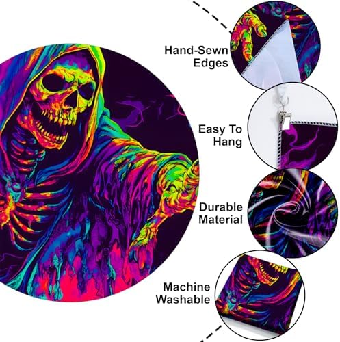 Blacklight Halloween Tapestry Horror Moon Night Scary Cemetery Pumpkin Lantern Halloween Tapestry Wall Hanging Skull Horror Poster Banners for Bedroom Livingroom (Skull man, 59L" x 51W", Unframed) - Image 6