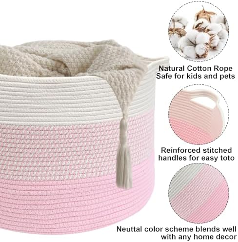 115L Extra Large Blanket Basket,Woven Laundry Basket-Mixed Pink - Image 3