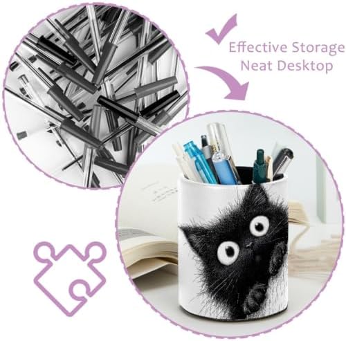 Leather Pen Holder for Desk, Cat Pencil Cup Pen Organizer Makeup Brush Holder for Office Home Kids Countertop Desk Accessory Storage - Image 4