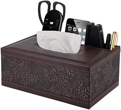 Tissue Box Cover Rectangle Retro Tissue Box Holder PU Leather Facial Tissues Organizer,Multifunctional Remote Control Stationery Storage Box,Home Office Supplies Car Napkin Caddy by XNONE
