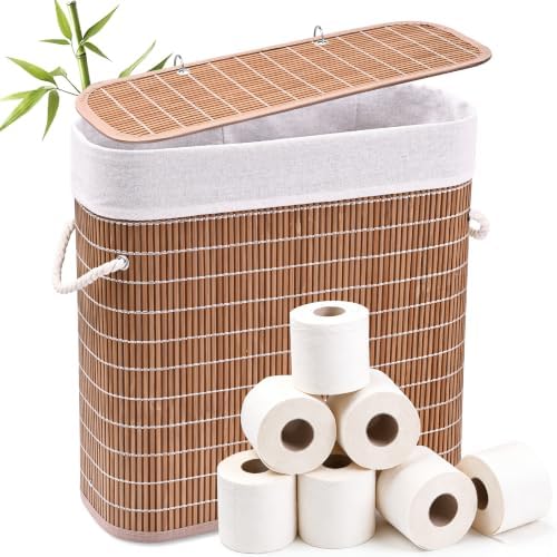 Livole Hand-Woven Bamboo Toilet Paper Storage with Lid & Handle, Brown by Livole