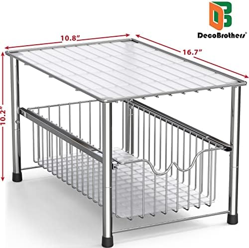 Deco Brothers Stackable Under Sink Organizer with Sliding Basket, Chrome - Image 2