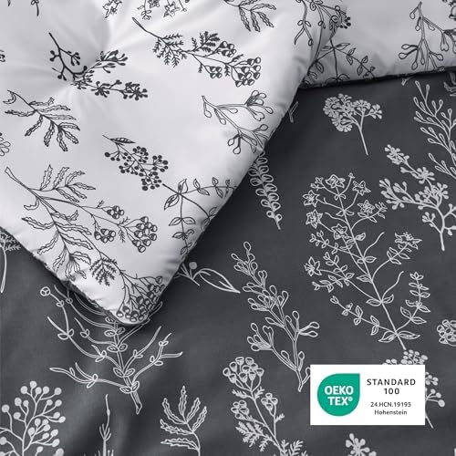 Bedsure Floral Comforter Set Cute Bedding Set California King Dark Grey - Image 5