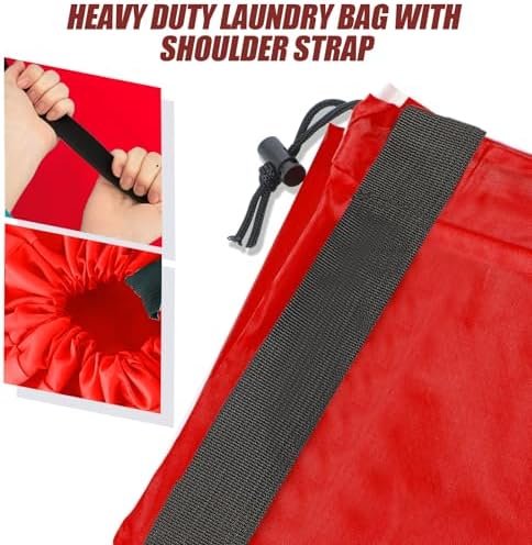 Isink Heavy Duty Laundry Bag with Strap,2 Pack Travel Laundry Bags for Dirty Clothes,24" x 36" Large Laundry Bag for Traveling,Camping,Dorm (Black + Red) - Image 2