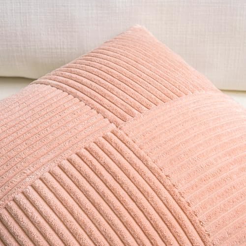 Fancy Homi 2 Packs Peach Lumbar Decorative Throw Pillow Covers 14x24 Inch for Living Room Couch Bed Sofa, Rustic Farmhouse Boho Home Decor, Soft Striped Corduroy Rectangle Accent Cushion Case 35x60 cm - Image 4