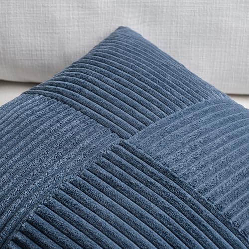 Fancy Homi 2 Packs Dusty Blue Decorative Throw Pillow Covers 18x18 Inch for Living Room Couch Bed, Farmhouse Boho Home Decor, Soft Corss Corduroy Patchwork Textured Square Cushion Case 45x45cm - Image 3