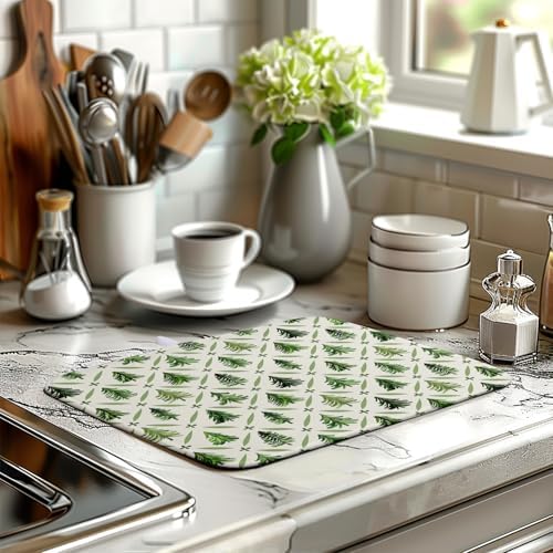 Christmas Dish Drying Mat for Kitchen Counter 16x18 Inch Sage Green Xmas Tree Drying Mats Winter Holiday Dish Drainer Pad Microfiber Absorbent Dish Draining Mat for Coffee Bar - Image 6