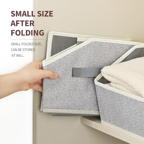 Homsorout Trapezoid Closet Shelf Organizer - Large Baskets for Organizing, Fabric Storage Box for Shelves, Cube Storage Bins for Clothes, Books, Blankets, 3 Pack, Light Gray - Image 4